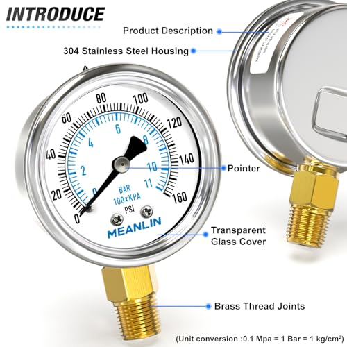 0~160Psi Dry Pressure Gauge Stainless Steel 1