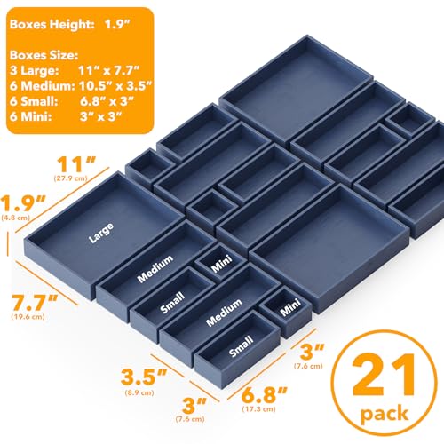 21 Piece Bamboo Drawer Organizer Storage Boxes Set