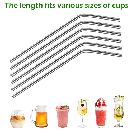 6 Pcs Reusable Stainless Steel Metal Straws & Cleaning Brush (6 Count)