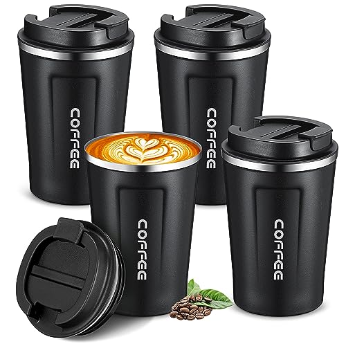 4 Pcs 13 oz Travel Coffee Mug Insulated Reusable Coffee Cups with Leakproof Lid Stainless Steel Portable Tumbler for Keep Hot or Ice Milk Tea