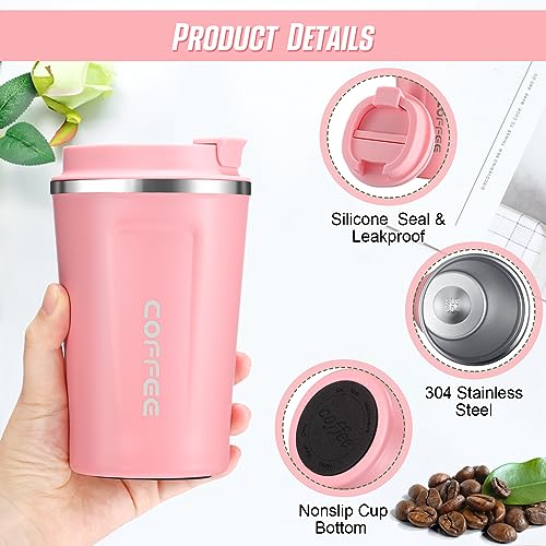 4 Pcs 13 oz Travel Coffee Mug Insulated Reusable Coffee Cups with Leakproof Lid Stainless Steel Portable Tumbler for Keep Hot or Ice Milk Tea
