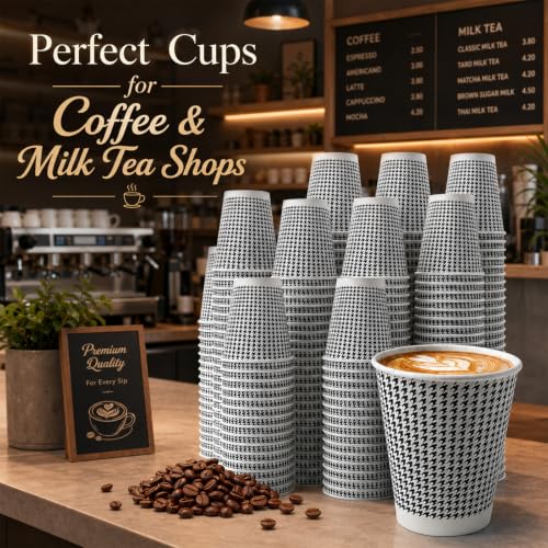 8 oz Coffee Cups 200 Pack【WITHOUT LIDS】 Insulated Corrugated Disposable Paper Cups To Go (200 Count)