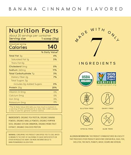 Organic Plant Based Protein Powder (20 Ounce)
