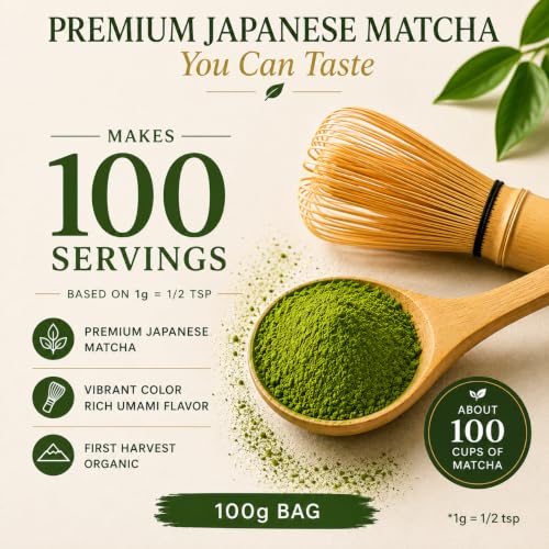 Organic Ceremonial Grade Matcha Powder 100g (3.5 Ounce)
