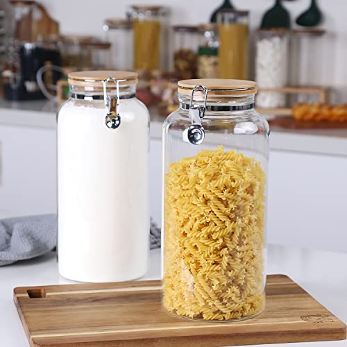 Glass 2 lb Whole Bean Coffee Glass Container with Airtight Hinged Bamboo Lids (2 Count)
