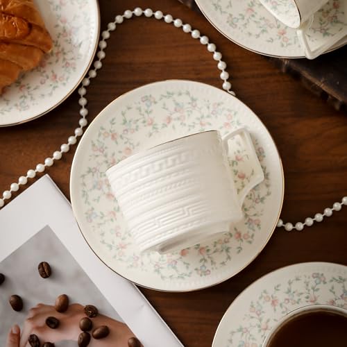 Country Roses Porcelain Tea Cup and Saucer Set with Gold Trim