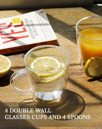 12oz Double Wall Glass Coffee Mugs (4 Count)