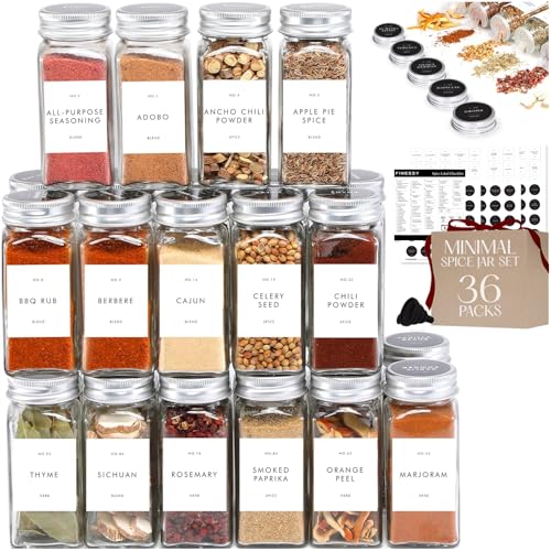 Minimalist Spice Jars with Labels (36 Count)