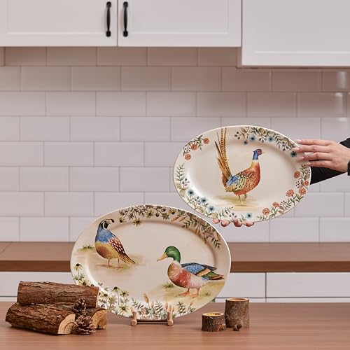 Autumn Birds 16 plus 14 inch Oval Platters Set (2 Count)