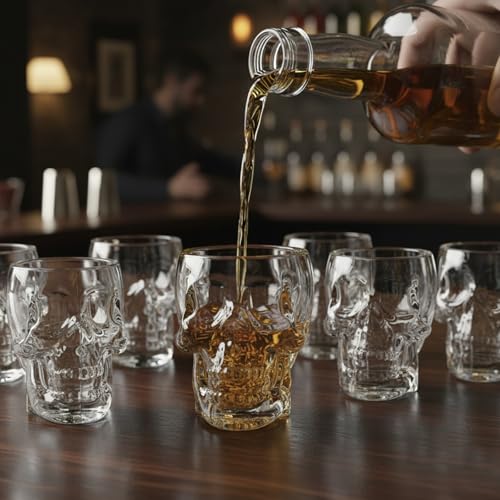 Set of 6 Skull Shot Glasses 2.8 Oz Clear 3D Design (6 Count)