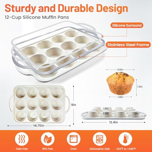 2Pack Silicone Muffin Pan for Baking with Metal Reinforced Frame (2 Count)
