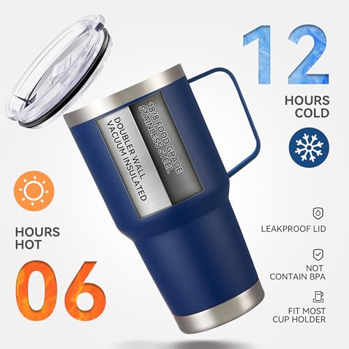 30 oz Stainless Steel Tumblers Bulk with Handle and Lid (8 Count)