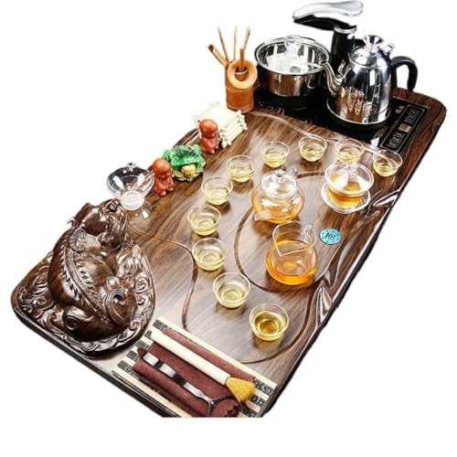 WW P09L2115217 全自动 Kungfu Tea Set Automatic Teapot Set 茶盘 Chinese Gongfu Tea Set Gift Box 茶具套装家用陶瓷功夫茶具智能电磁炉茶台茶道 Solid wood Chinese Teaset 实木整套