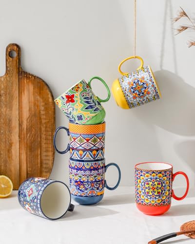 Boho Ceramic Coffee Mugs Set of 6