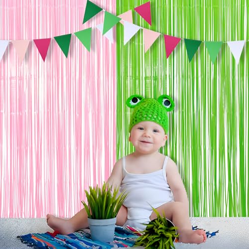Party Streamers Backdrop Pink and Green Party Decorations 2 Pack (2 Count)