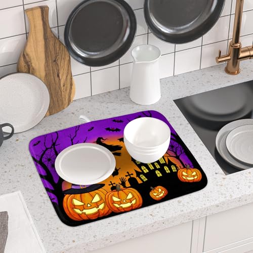 Happy Halloween Pumpkin Dish Drying Mat for Kitchen Counter
