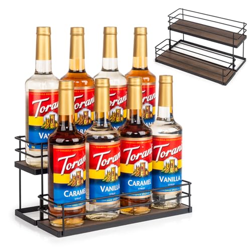 8 Bottle Capacity Coffee Syrup Organizer 2 Tier Coffee Syrup Stand Shelf for Coffee Bar Kitchen Small Wine Rack for Bar Family Storage for Syrup Wine Dressing (13.6 inch(es))