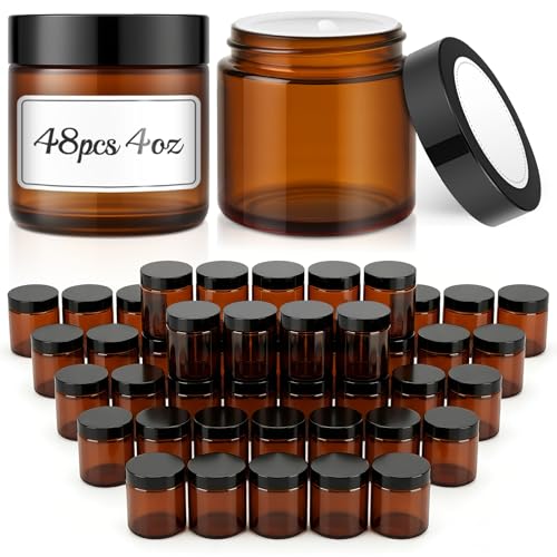48 Pack 4 oz Green Glass Jars with Lids (48 Count)