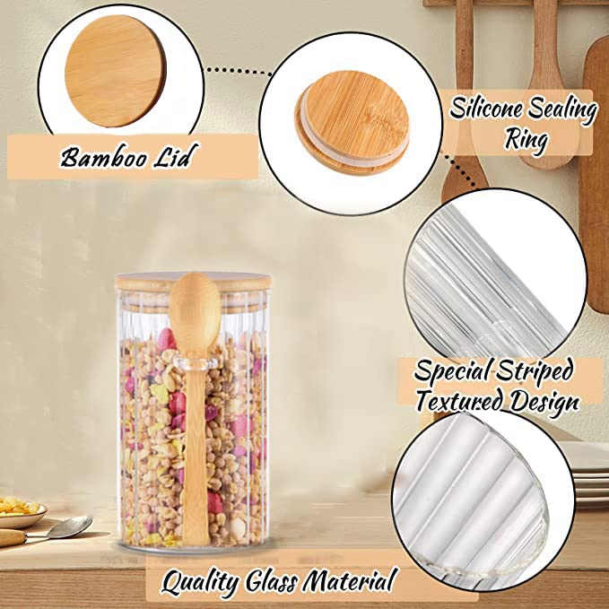 24 FL OZ Airtight Glass Jar with Bamboo Lid Spoon