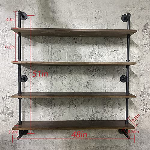 Industrial Pipe Wall Shelves Pipe Shelving with Real Wood Plank 48 Inches