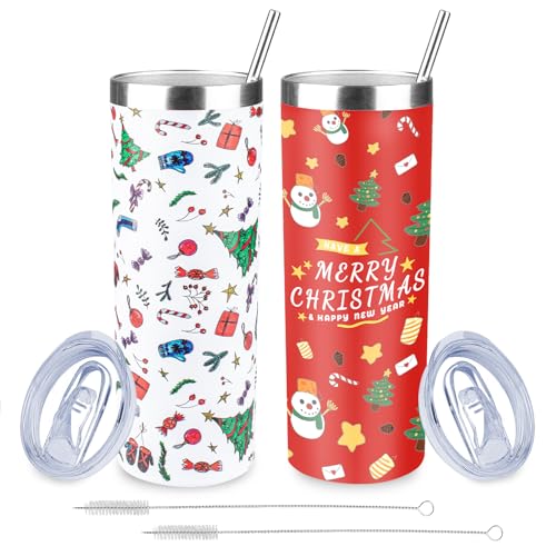 20oz Christmas Skinny Tumbler with Lid and Straw (2 Count)
