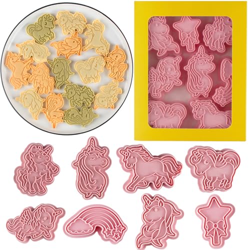 8 Pcs Unicorn Cookie Cutters Set Baking Molds 3D Unicorn Press type Cookie Cutter for Baking
