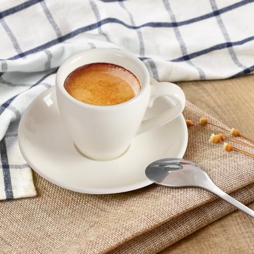 Porcelain Espresso Cup with Saucer And Stainless Steel mini Spoons (7 Count)