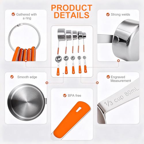 Measuring Cups and Spoons Set Stainless Steel 10 Piece for Cooking and Baking (10 Count)