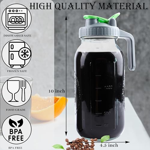 Cold Brew Coffee Maker 64 Oz Mason Jar Iced Tea Pitcher With Strainer 2 Set Half Gallon Glass Pitcher With Spout Lid 2 Quar Water Jug For Fridge Beverage