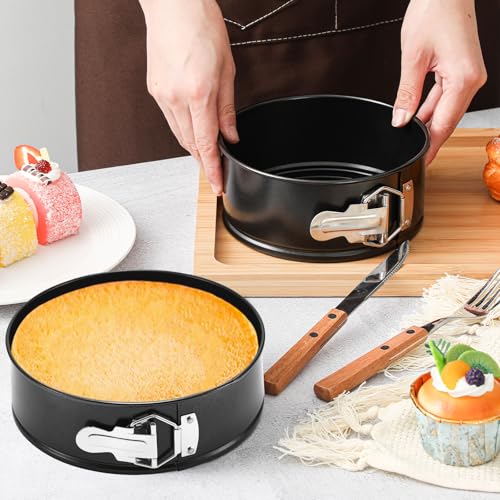 4 Pcs 8 Inch Non Stick Springform Pan with Removable Bottom Carbon Steel Cheesecake Pan Round Springform Cake Mold with Stainless Steel Spring Buckles for Baking Kitchens Restaurant (4 Count)