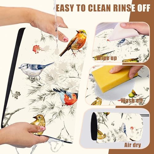 Cute Birds Coffee Mat Absorbent Dish Drying Mat for Kitchen Counter Hide Stain Rubber Backed Coffee Bar Accessories Fit Under Espresso Machine Cafe Table