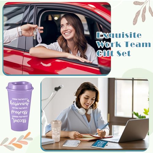12 Set 48 Pcs Team Appreciation Gift Set Inspirational Employee Appreciation Gift Bulk 16 oz Coffee Cups with Team Notebook Pen Keychains for Staff Teacher (12 Count)