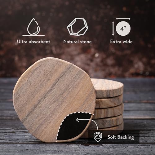Absorbent Sandstone Coasters for Drinks (6 Count)