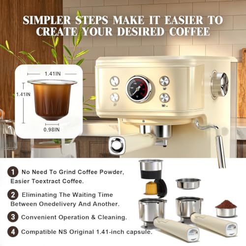 04E 20 Bar Espresso Machine with Milk Frother Steam 1100W Cream white