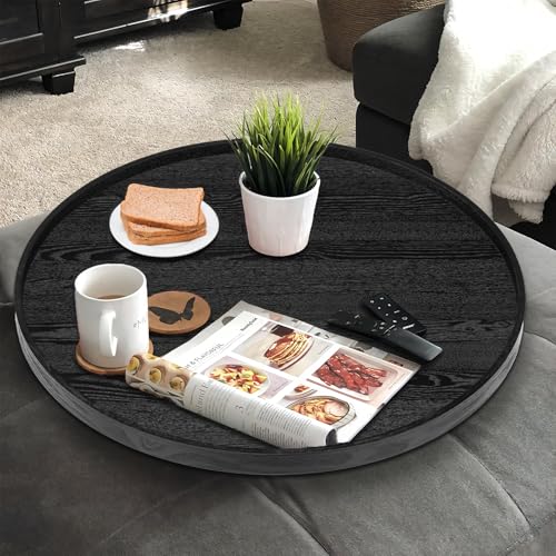 24 inch Round Solid Wood Serving Tray Extra Large Tea Coffee Snack Food Meals Serving Plate Non