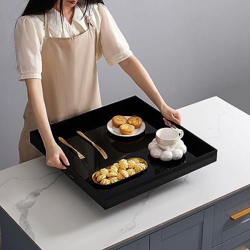 Glossy Black Sturdy Acrylic Serving Tray with Handles