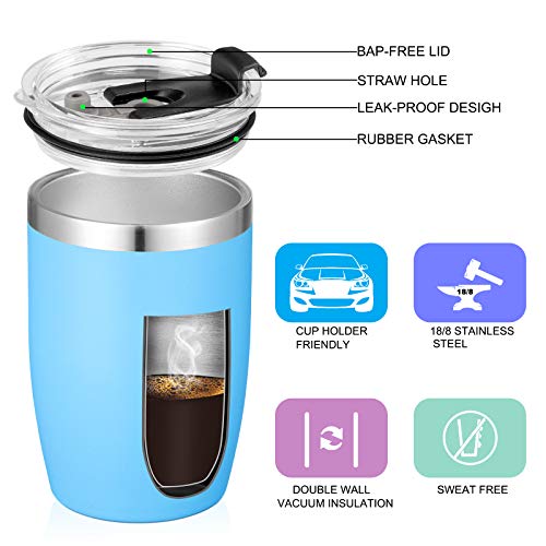 Stainless Steel 12 oz Tumblers bulk Vacuum Insulated Double Wall Travel Tumbler with Lid and Straw Reusable Tumbler (6 Count)