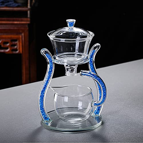 Lazy Kungfu Glass Tea Set Semi Automatic Drip Rotating with Infuser Glass Teapot Set