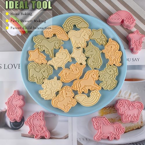 8 Pcs Unicorn Cookie Cutters Set Baking Molds 3D Unicorn Press type Cookie Cutter for Baking