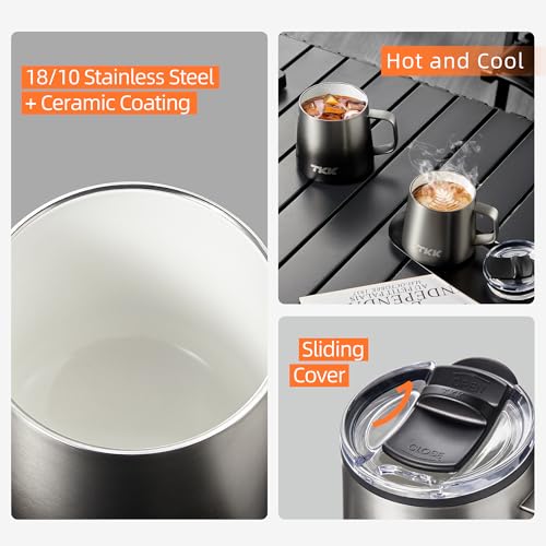 12 oz Insulated Coffee Mug with Handle Ceramic Coating Detachable Slider Lid Stainless Steel Tumbler Double Wall Vacuum Travel Cup
