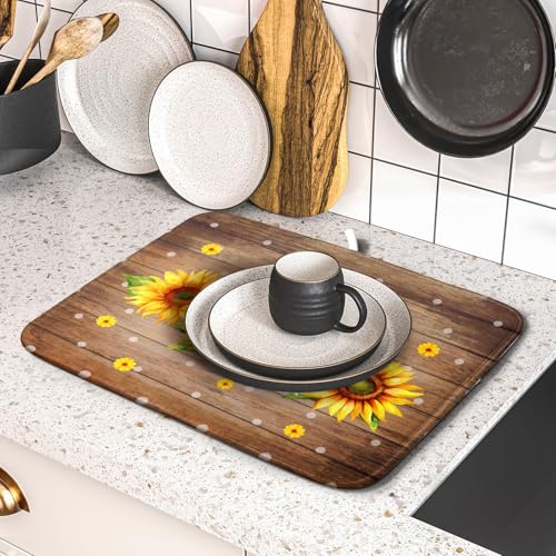 Summer Sunflower Bee Dish Drying Mat for Kitchen Counter