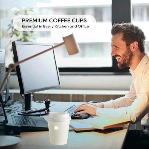 100 Pack 10 oz Disposable Paper Coffee Cups with Lids (100 Count)