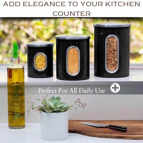3 Pcs Black Canisters Set for Kitchen Storage Airtight Jars (3 Count)