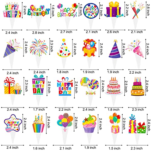 48pcs Happy Birthday Cupcake Toppers Colorful Birthday Cupcake Picks Decorations for Boy Girl Birthday Party Supplies (48 Count)