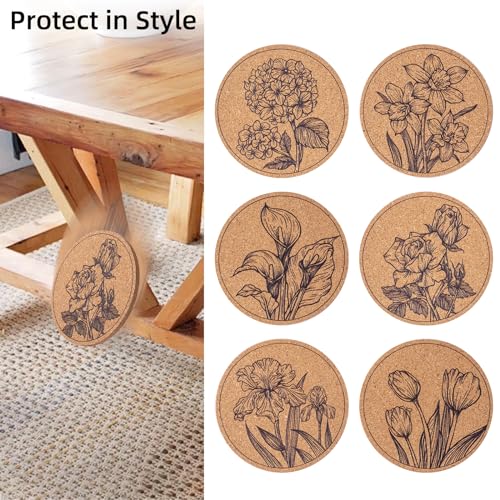 Cork Coasters for Drinks Absorbent Non Slip 12pcs 4 Inch Flower (12 Count)