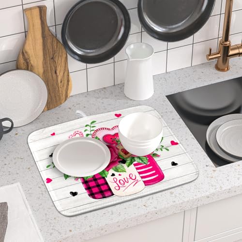 Valentine's Day Rose Flower Dish Drying Mat for Kitchen Counter