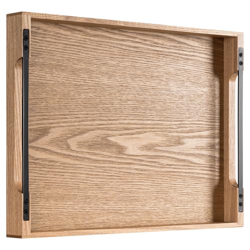 Wooden Serving Tray with Metal Handles