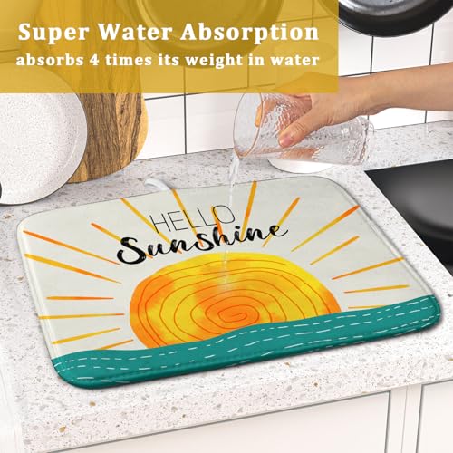 Summer Seaside Sunset over Sea Dish Drying Mat for Kitchen Counter