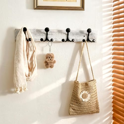 24 Inch Wood Coat Rack Wall Mount with 4 Triple Hooks (2 Count)