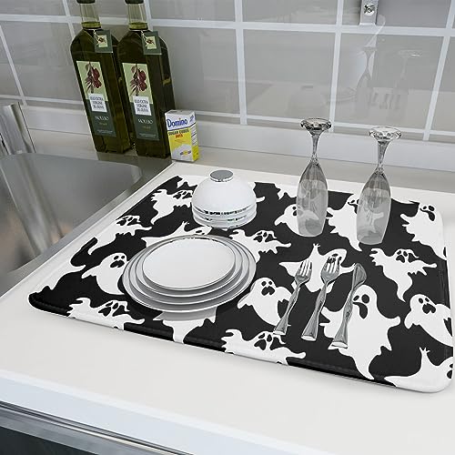 Halloween Bat Ghosts Dish Drying Mat for Kitchen Counter